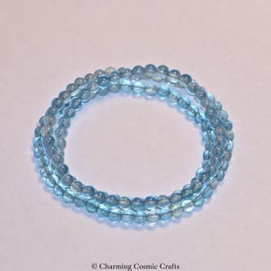 ONLY ONE! AAA+ Genuine Sky Blue Aquamarine  Bracelet | 4.5mm Stretch Natural Aquamarine Round Beaded Multi-Wrap Gemstone Bracelet