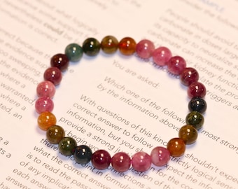 AAA+ Natural Rainbow Tourmaline Bracelet | Multi-color Tourmaline | 6mm Stretch Beaded Gemstone Bracelet | Gift for Her