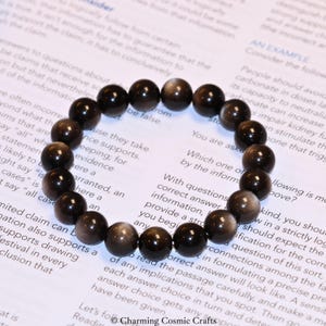 AAA+ Natural Sheen Obsidian Bracelet | 10mm Genuine Stretch Beaded Sheen Obsidian Gemstone Bracelet | Gift for Him | Gift for Dad