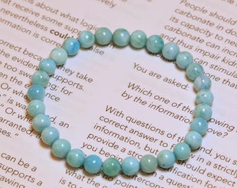 RARE ! Bracelet en larimar véritable AAAA+ | Bracelet extensible de 6 mm en larimar naturel, perles rondes et pierres précieuses | Bracelet de guérison en larimar