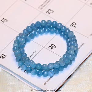 AAA+ Genuine Sky Blue Aquamarine  Bracelet | 6mm Stretch Natural Aquamarine Round Beaded Multi-Wrap Gemstone Bracelet