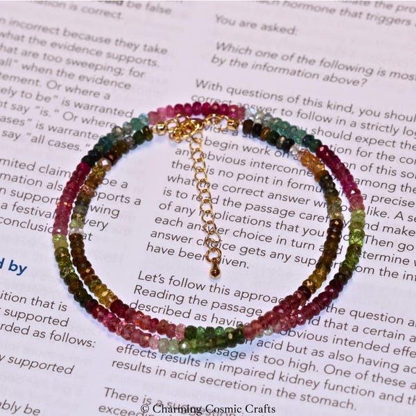 AAAA-ketting 3,5 mm natuurlijke regenboog toermalijn gesp | 16 inch gefacetteerde meerkleurige toermalijn kralenketting | Cadeau voor haar (14 kt goud)