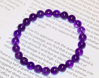 AAAA+ Genuine Uruguayan Amethyst Bracelet | 8mm Stretchable Natural Amethyst Beaded Gemstone Bracelet | February Birthstone