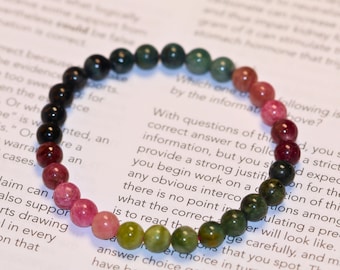 AAA+ Natural Rainbow Tourmaline Bracelet | Multi-color Tourmaline | 6mm Stretch Beaded Gemstone Bracelet | Gift for Her