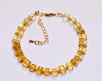 AAAA Unheated Untreated Citrine Beaded Bracelet | Brazilian Gold Citrine Bracelet | 6.5mm Clasp Facet Citrine Gemstone Bracelet