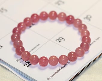 Pulseira de Quartzo Rosa de Madagascar AAA+ | Pulseira Elástica de Quartzo Rosa de 8 mm | Cristal de Cura | Presente de Dia dos Namorados para Ela