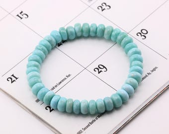 RARE ! Bracelet en larimar véritable AAA+ | Bracelet de 8,5 mm en forme de tonneau de larimar et de pierres précieuses extensibles | Bracelet de guérison en larimar | Larimar naturel