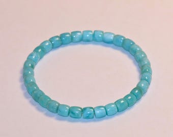RARE ! Bracelet en larimar véritable AAAA+ | Bracelet en pierres précieuses extensibles en forme de baril de larimar de 6 mm | Bracelet de guérison en larimar | Larimar naturel