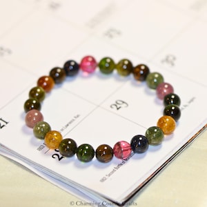 Top Quality Genuine Old Mine Brazilian Tourmaline Bracelet | Multi-color Tourmaline | 8mm Stretchable Beaded Gemstone Bracelet