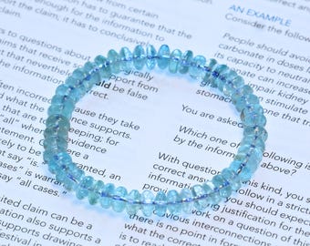 AAAA Blue Topaz Bracelet | 7mm Genuine Blue Topaz Beaded Stretch Gemstone Bracelet | December Birthstone｜Healing Gemstone