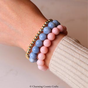 Opal Stacking Armband 2er Set | 9 mm Rosa Opal und Blauer Opal Stacking Perlen Armband Set | Geschenk für Sie | Opal Perlen Armband