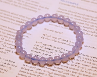 AAA Genuine Blue Chalcedony Bracelet | 7mm Stretch Natural Blue Chalcedony Round Beaded Gemstone Bracelet | Healing Gemstone