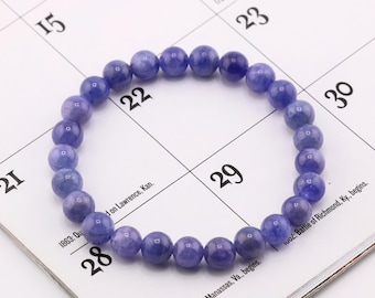 7.5mm AAA+ Natural Tanzanite Stretchable Gemstone Beaded Bracelet, December Bracelet