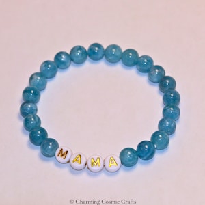 Gift For Mom | AAA+ Natural Aquamarine Bracelet | 7mm Stretchable Beaded Gemstone Bracelet | Genuine Aquamarine Bracelet | Mother&#39;s Day Gift