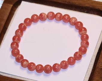 AAA Genuine Rhodochrosite Bracelet | 7mm Natural Rhodochrosite Beaded Gemstone Bracelet | Mother's Day Gift | Gift for Mom