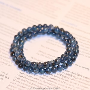 AAA+ Natural Devil Blue Aquamarine Bracelet | 6mm Multi-Wrap Beaded Gemstone Bracelet |  Genuine Black Aquamarine Three-Wrap Bracelet