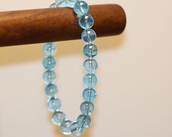 AAAA+ Natural Blue Topaz Bracelet | 9mm Genuine Blue Topaz Beaded Stretchable Gemstone Bracelet | December Birthstone｜Healing Gemstone