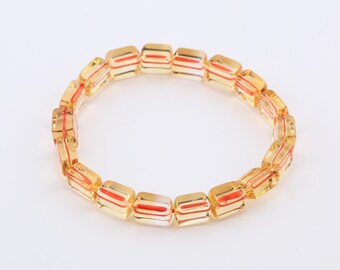 7,5 mm onverwarmde onbehandelde citrien armband van AAA-kwaliteit | Rechthoekige stretch armband citrien (100% natuurlijk citrien) | Geboortesteen november