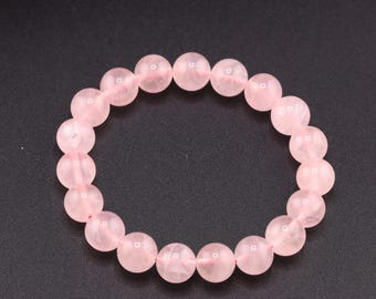 10mm AAA+ Genuine Rose Quartz Beaded Bracelet, Gift for Mom