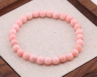 Pulsera de ópalo rosa AAA+ / Pulsera ajustable de 5,5 mm con cuentas de ópalo / Regalo para ella / Pulsera de cuentas de ópalo rosa