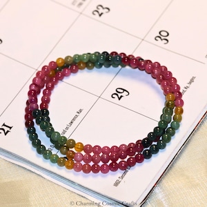 Natural Rainbow Tourmaline Bracelet | Genuine Multi-color Tourmaline | 4mm Multi-Wrap Beaded Gemstone Bracelet | Gift for Her ｜Gift for Mom