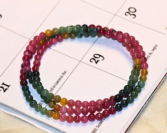 Natural Rainbow Tourmaline Bracelet | Genuine Multi-color Tourmaline | 4mm Multi-Wrap Beaded Gemstone Bracelet | Gift for Her ｜Gift for Mom