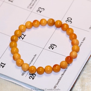 AAA+ Genuine Burmese Yellow Jade Bracelet | 7mm Burmese Yellow Jade Stretch Beaded Gemstone Bracelet | Gift for Mom