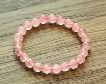 AAA+ Genuine Rose Quartz Bracelet | Stretch 8mm Natural Rose Quartz Gemstone Bracelet | Bridal Jewelry | Gift for Mom
