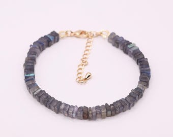 AAA+ Genuine Black Labradorite Bracelet | Elegant 5.5mm Natural Labradorite Gemstone Bracelet | Adjustable Clasp Square Beaded Bracelet