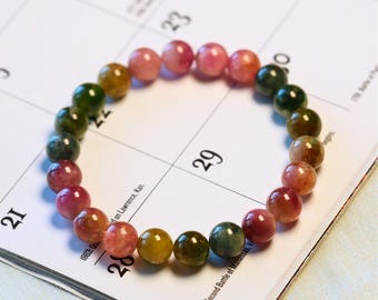 AAA+ Watermelon Tourmaline Bracelet | 8mm Stretchable Watermelon Tourmaline Beaded Gemstone Bracelet | Brazilian Tourmaline