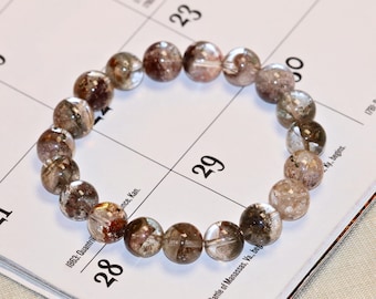 AAA+ Phantom Quartz Bracelet | 10mm Phantom Quartz Stretch Beaded Gemstone Bracelet | Healing Gemstone