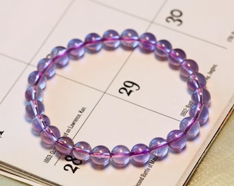 Top Quality AAAA+ Genuine Bolivian Amethyst Bracelet | 7.2mm Stretch Natural Amethyst Round Beaded Gemstone Bracelet | February Birthstone
