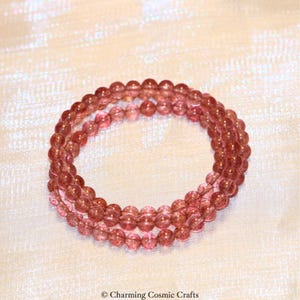 AAA Natural Strawberry Quartz Multi-Wrap Bracelet | 4mm Stretch Beaded Gemstone Bracelet | Healing Bracelet | Genuine Strawberry Quartz