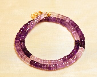 AAAA+ Amethyst Necklace | 5.5mm Heishi Amethyst Adjustable Purple Beaded Gemstone Necklace | Healing Crystal | February Birthstone Necklace