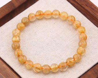 7mm AAA+ Genuine Rutilated Quartz Stretchable Beaded Gemstone Bracelet