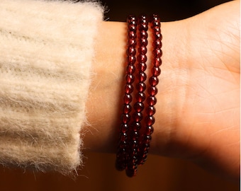 Genuine Pyrope Garnet Multi-wrap Bracelet  | 4mm Dainty Stretchable Beaded Gemstone Bracelet | January Birthstone | Natural Garnet
