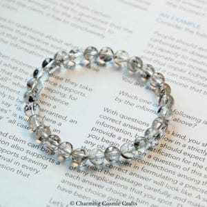Pulsera Herkimer negra auténtica / Joyería curativa con cuentas redondas de piedras preciosas de 7,5 mm
