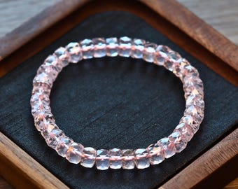 AAAA Genuine Madagascar Rose Quartz Bracelet | Stretch 7.5mm Natural Rose Quartz Facet Beaded Gemstone Bracelet | Gift for Her
