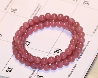 Pulseira de Quartzo Rosa de Madagascar Genuíno AAA+ | Pulseira Elástica de Quartzo Rosa Natural com Múltiplas Enrolamentos de 6 mm | Joia para Noivas | Presente para Mães