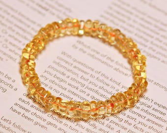 AAAA Unheated Untreated Citrine Beaded Bracelet | Brazilian Gold Citrine Bracelet | 7mm Stretchable Facet Citrine Gemstone Bracelet