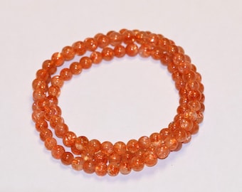 AAA Genuine Sunstone Multi-Wrap Bracelet | 4mm Multi-Wrap Stretchable Beaded Gemstone Bracelet | Natural Sunstone Bracelet