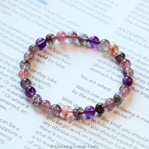 AAAA Natural Super Seven Bracelet | 6.8mm Stretch Super Seven Round Beaded Gemstone Bracelet | Genuine Untreated Super Seven Bracelet