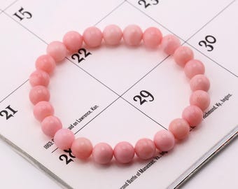 Pulsera de ópalo rosa AAA+ / Pulsera ajustable de 7 mm con cuentas de ópalo / Regalo para ella / Pulsera de cuentas de ópalo rosa