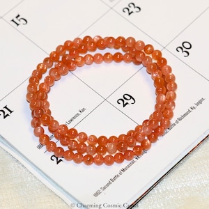 ONLY ONE! AAA+ Genuine Peach Moonstone Bracelet | 4mm Multi-Wrap Orange Moonstone Stretch Gemstone Bracelet | Natural Peach Moonstone