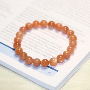 AAA+ Peach Moonstone | Elegant 8.7mm Orange Moonstone Gemstone Bracelet | Stretchable Beaded Bracelet | Christmas Gift
