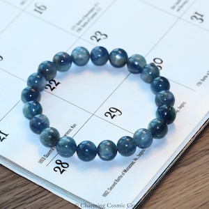 Natural Blue Kyanite Bracelet | 7mm Genuine Stretch Kyanite Beaded Gemstone Bracelet | Healing Gemstone Bracelet | Gift for Him