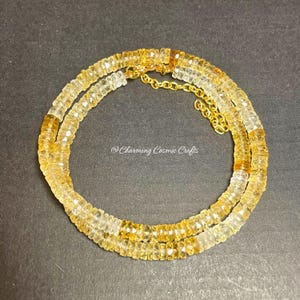 Natural Unheated Citrine Necklace | Adjustable 5mm Heishi Citrine Beaded Clasp Gemstone Necklace | Solar Plexus Chakra | Christmas Gifts