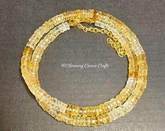 Natural Unheated Citrine Necklace | Adjustable 5mm Heishi Citrine Beaded Clasp Gemstone Necklace | Solar Plexus Chakra | Christmas Gifts