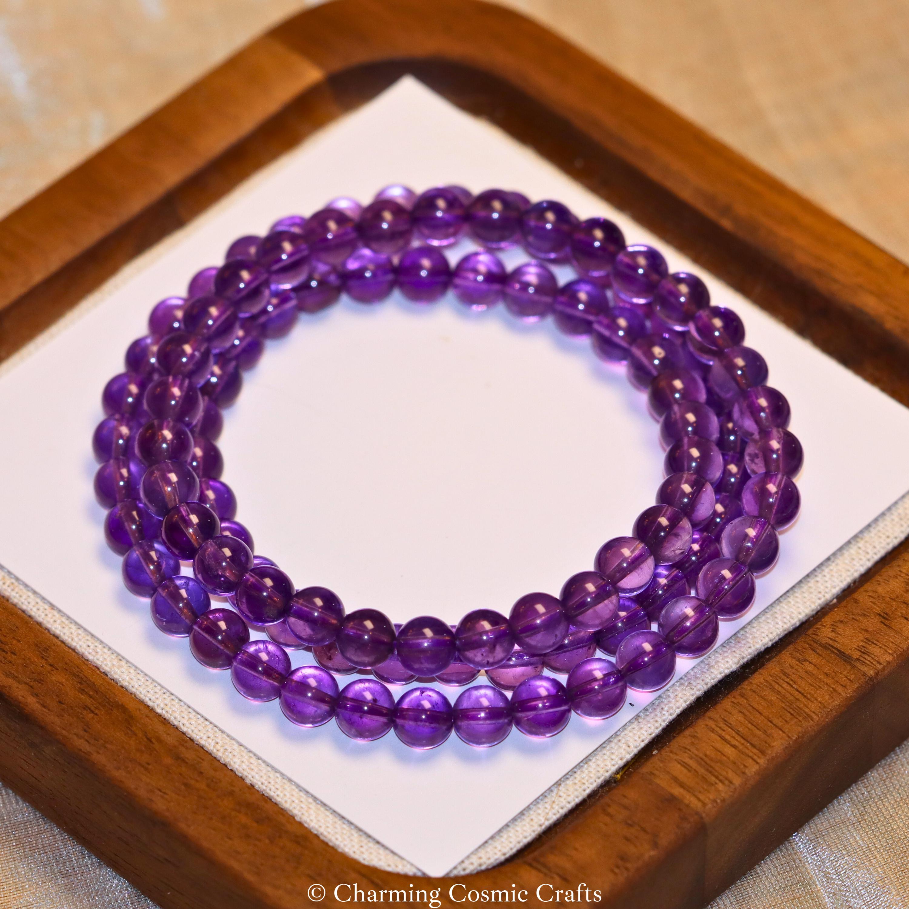 AAAA Genuine Amethyst Multi-Wrap Bracelet | 6mm Stretch Natural Amethyst Beaded Gemstone Bracelet | February Birthstone | Gift for Mom