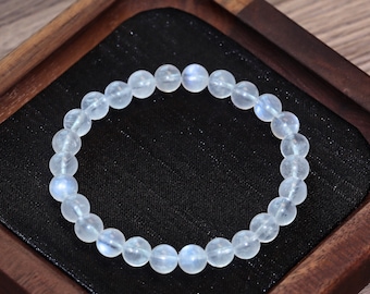 AAA Genuine Blue Moonstone | 7mm Natural Moonstone Gemstone Bracelet | Stretch Beaded Bracelet | Healing Gemstone